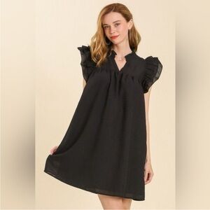 Umgee Plus Black Full Size Layered Ruffle Sleeve Mini Dress. Plus Size 1X.